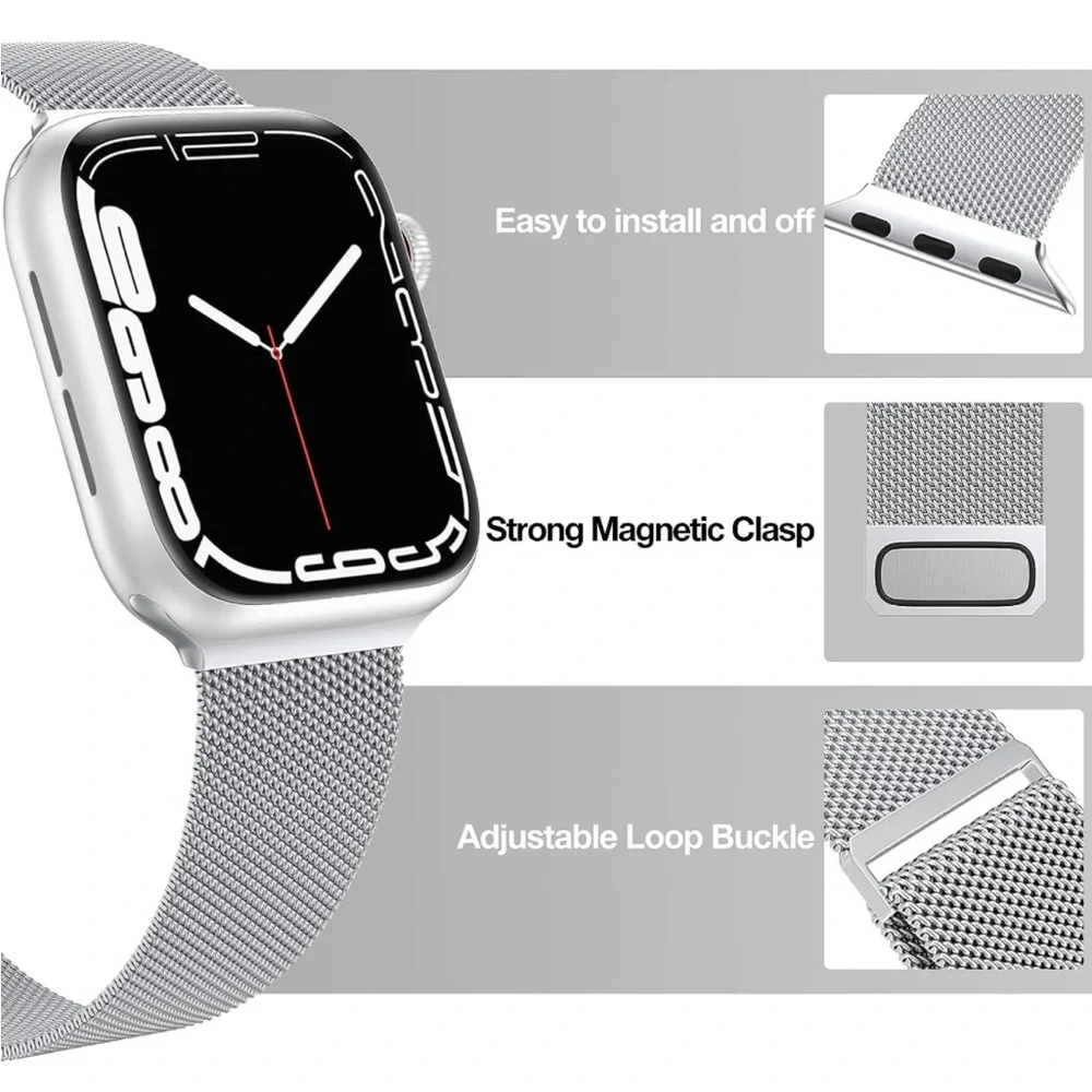Stainless Steal Magnetic Clasp Mesh Loop Apple Smart Watch Unisex Band, NEW